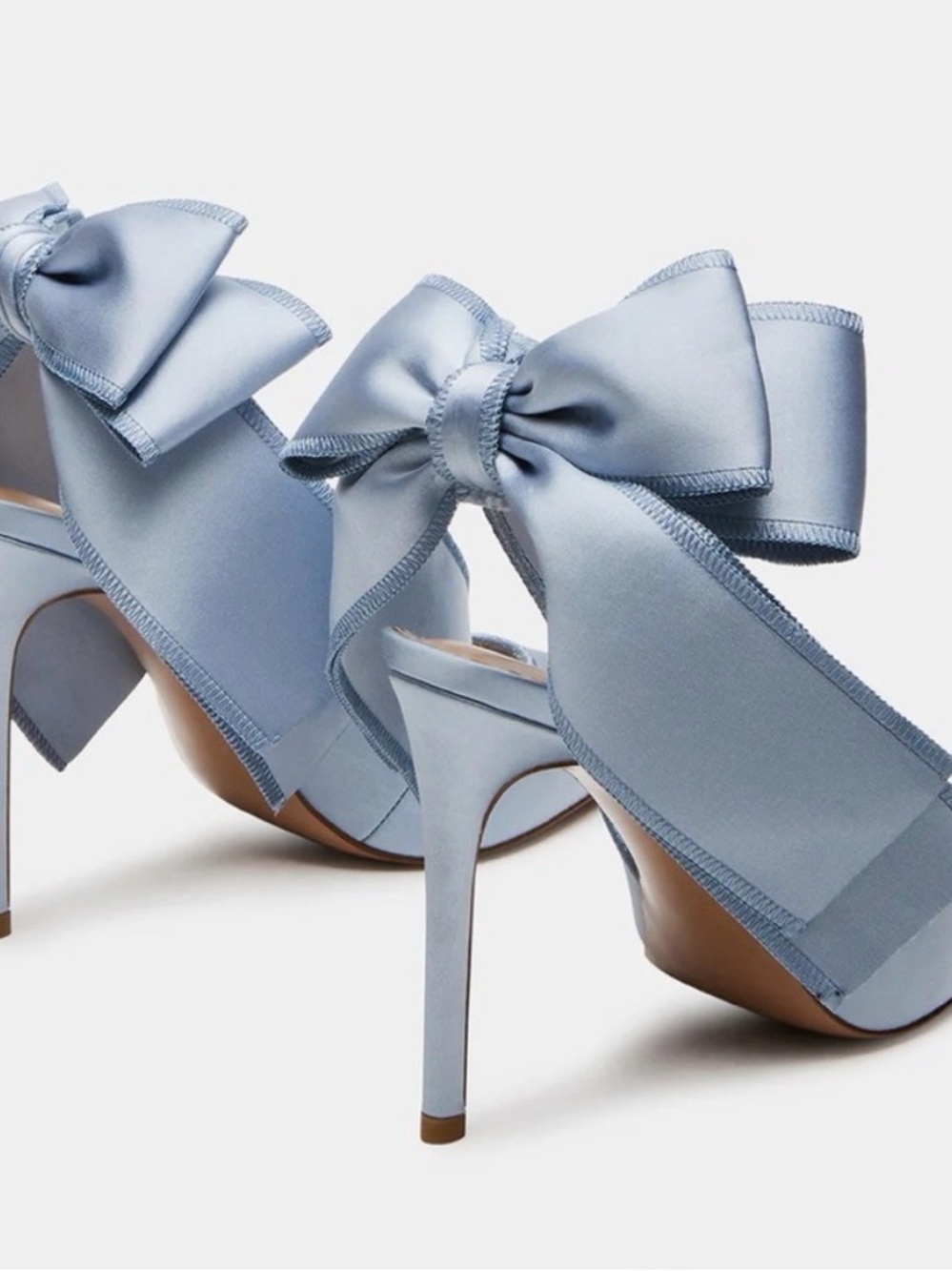 Steve Madden Light Blue Satin Pointed-Toe Slingback Heels with Bow - Picture 6 of 10
